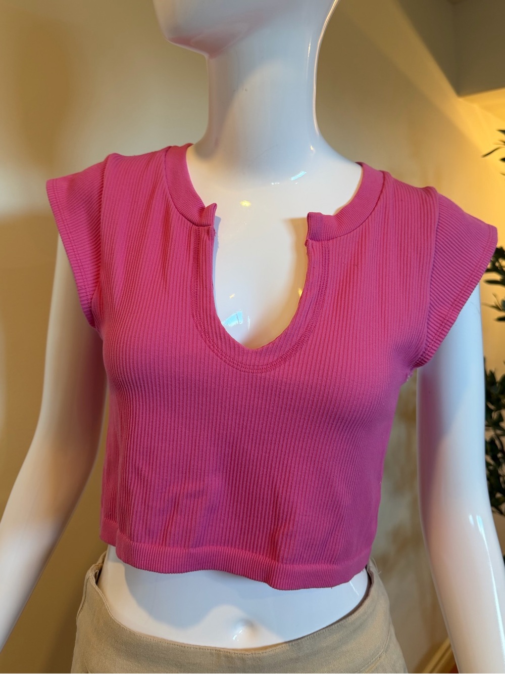Sunday Best Aritzia Pink Seamless Ribbed Crop Top Size L